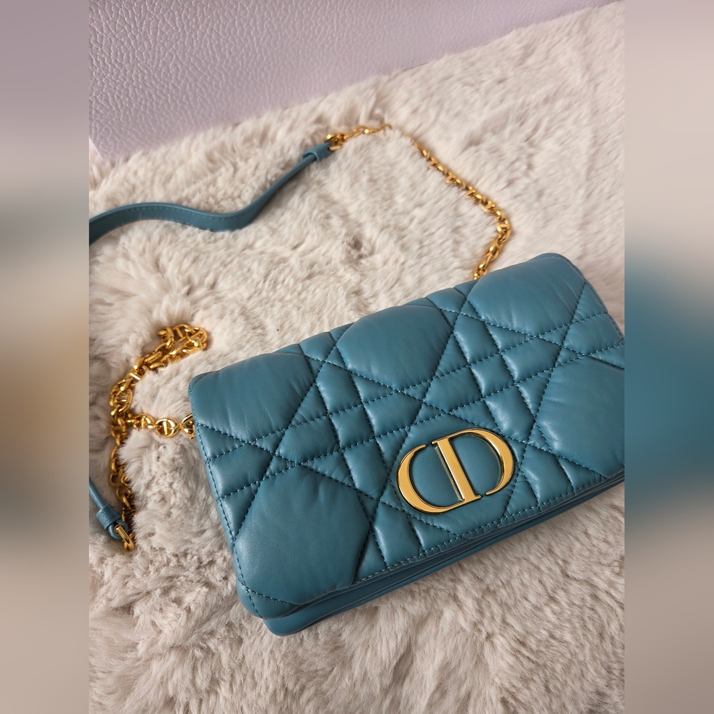 NEW Dior Caro Macrocannage Calfskin pouch on Chain